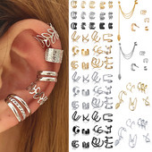 LATS Сребърни цветни обеци с щипки с листа за жени, мъже Creative Simple C Ear Cuff Непробиващи уши Комплект щипки за уши Trend Jewelry Gift