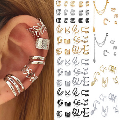 LATS Сребърни цветни обеци с щипки с листа за жени, мъже Creative Simple C Ear Cuff Непробиващи уши Комплект щипки за уши Trend Jewelry Gift