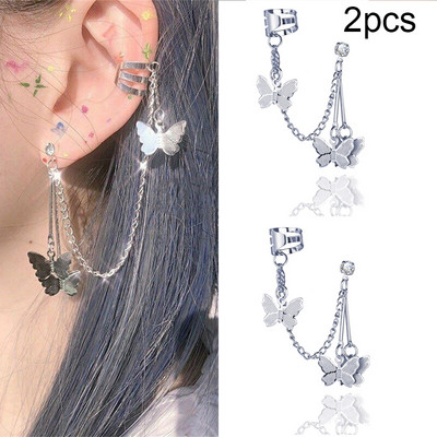 LATS Сребърни цветни обеци с щипки с листа за жени, мъже Creative Simple C Ear Cuff Непробиващи уши Комплект щипки за уши Trend Jewelry Gift