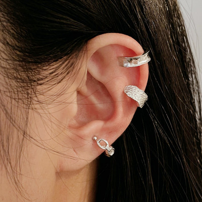 LATS Сребърни цветни обеци с щипки с листа за жени, мъже Creative Simple C Ear Cuff Непробиващи уши Комплект щипки за уши Trend Jewelry Gift