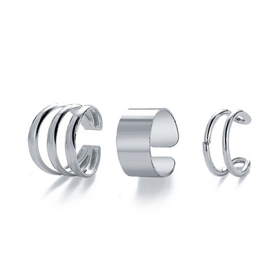 LATS Сребърни цветни обеци с щипки с листа за жени, мъже Creative Simple C Ear Cuff Непробиващи уши Комплект щипки за уши Trend Jewelry Gift