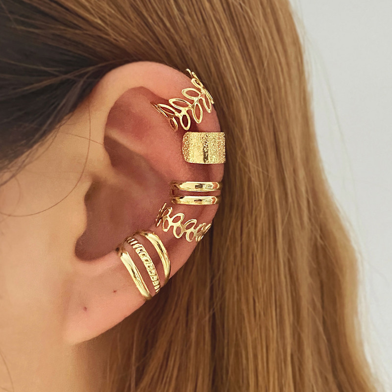 LATS Сребърни цветни обеци с щипки с листа за жени, мъже Creative Simple C Ear Cuff Непробиващи уши Комплект щипки за уши Trend Jewelry Gift
