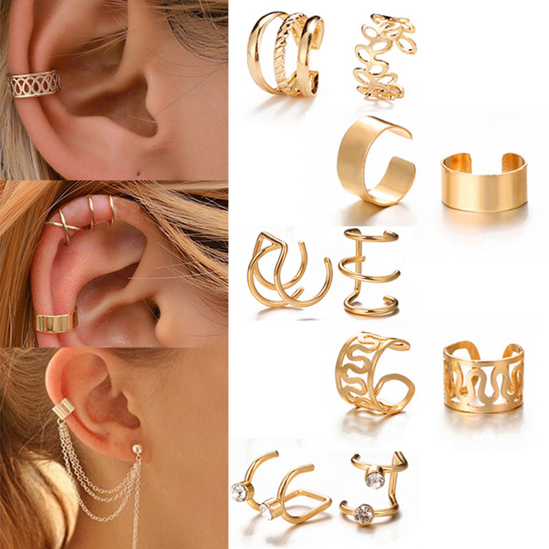 LATS Сребърни цветни обеци с щипки с листа за жени, мъже Creative Simple C Ear Cuff Непробиващи уши Комплект щипки за уши Trend Jewelry Gift