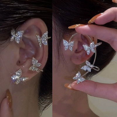 Agrafe pentru urechi fluture din metal de culoare auriu argintiu fara piercing pentru femei, zircon, cercei cu clip pentru urechi, bijuterii de nunta