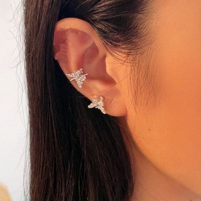 Aukso sidabro spalvos metaliniai drugelių ausų segtukai be auskarų moterims putojantis cirkonis ausų rankogalių segtukas Auskarai vestuviniai papuošalai