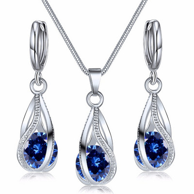 Colier de modă de culoare argintie, cercei, seturi de bijuterii din zirconiu cubic, bijuterii elegante cu zircon, din cristal, set de bijuterii de nuntă pentru femei