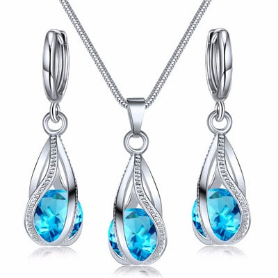 Colier de modă de culoare argintie, cercei, seturi de bijuterii din zirconiu cubic, bijuterii elegante cu zircon, din cristal, set de bijuterii de nuntă pentru femei