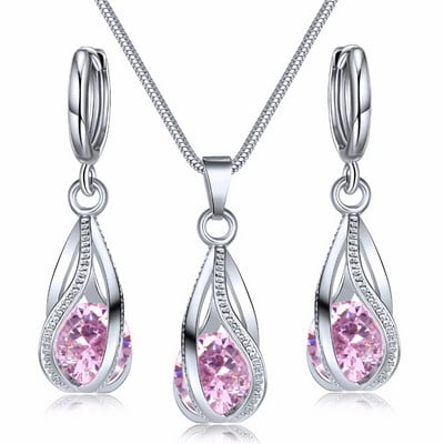 Colier de modă de culoare argintie, cercei, seturi de bijuterii din zirconiu cubic, bijuterii elegante cu zircon, din cristal, set de bijuterii de nuntă pentru femei