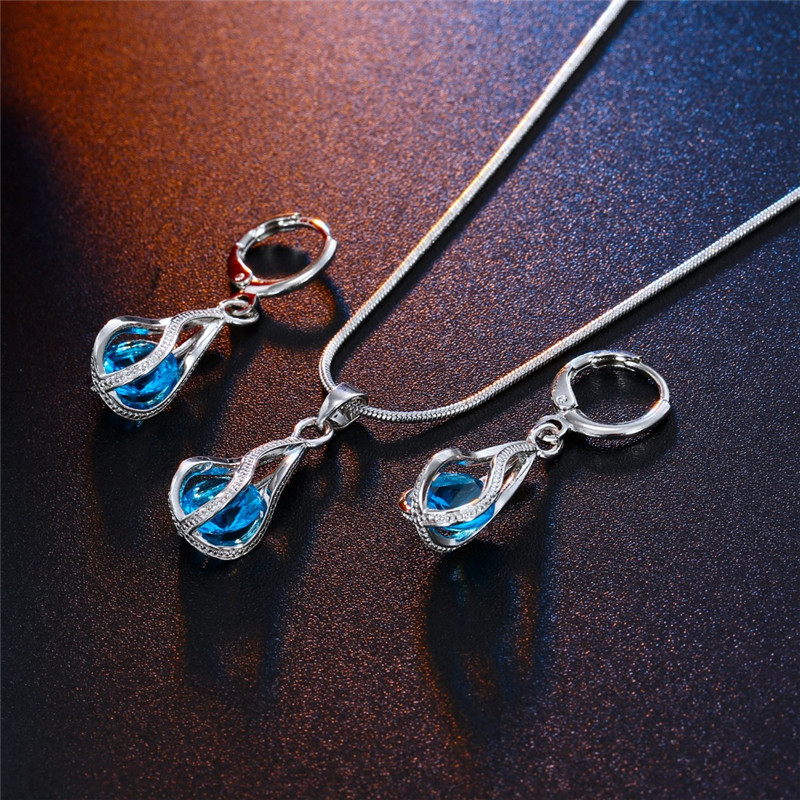 Colier de modă de culoare argintie, cercei, seturi de bijuterii din zirconiu cubic, bijuterii elegante cu zircon, din cristal, set de bijuterii de nuntă pentru femei