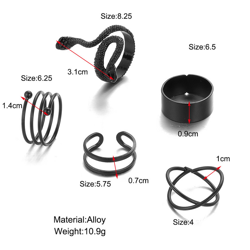 Senovinių gotikinių metalinių žiedų rinkinys moterims, merginoms, geometrinis retro stiliaus kelių pirštų žiedas, gyvatė, madingi papuošalai