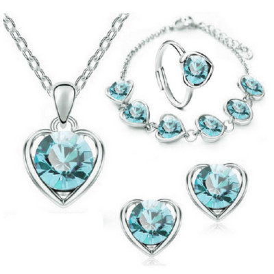 Моден комплект обеци за жени / колиета с форма на сърце, циркон, розов кристал, колие, висулка, дамски бижута, подарък за годишнина