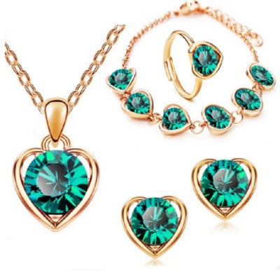 Моден комплект обеци за жени / колиета с форма на сърце, циркон, розов кристал, колие, висулка, дамски бижута, подарък за годишнина