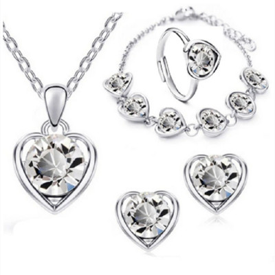 Моден комплект обеци за жени / колиета с форма на сърце, циркон, розов кристал, колие, висулка, дамски бижута, подарък за годишнина