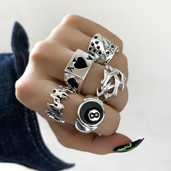 Hiphop Vintage Silver Color Poker Angel Wings Пръстени за пръсти за жени Punk Heart Butterfly Boho Knuckle Ring Sets Trend Jewelry