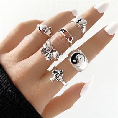 Hiphop Vintage de culoare argintie poker aripi de înger inele pentru femei punk inimă fluture boho knuckle inele set bijuterii trend