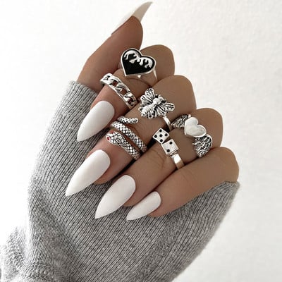Hiphop Vintage de culoare argintie poker aripi de înger inele pentru femei punk inimă fluture boho knuckle inele set bijuterii trend