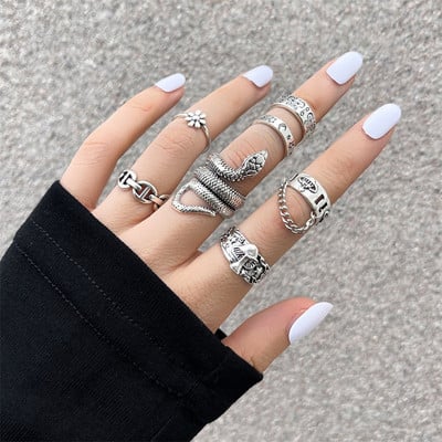Hiphop Vintage de culoare argintie poker aripi de înger inele pentru femei punk inimă fluture boho knuckle inele set bijuterii trend