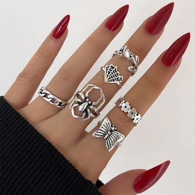 Hiphop Vintage de culoare argintie poker aripi de înger inele pentru femei punk inimă fluture boho knuckle inele set bijuterii trend