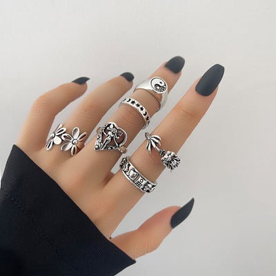 Hiphop Vintage de culoare argintie poker aripi de înger inele pentru femei punk inimă fluture boho knuckle inele set bijuterii trend