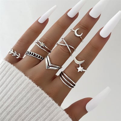Hiphop Vintage de culoare argintie poker aripi de înger inele pentru femei punk inimă fluture boho knuckle inele set bijuterii trend