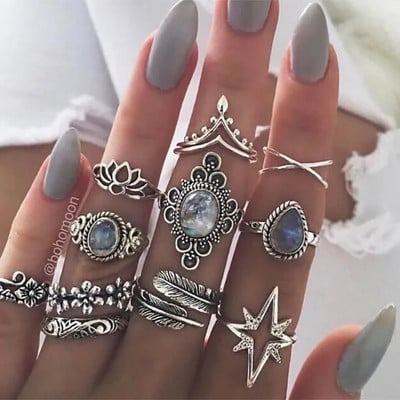 Hiphop Vintage de culoare argintie poker aripi de înger inele pentru femei punk inimă fluture boho knuckle inele set bijuterii trend
