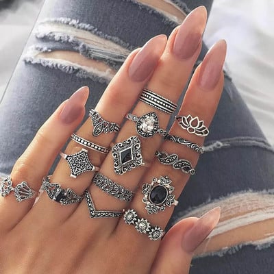 Hiphop Vintage de culoare argintie poker aripi de înger inele pentru femei punk inimă fluture boho knuckle inele set bijuterii trend