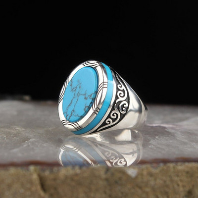 Vintage turski pečatni prsten za muškarce, žene Antikni srebrni prsten s izrezbarenim orlom i intarziranim zelenim cirkonom Punk prsten s lokomotivom