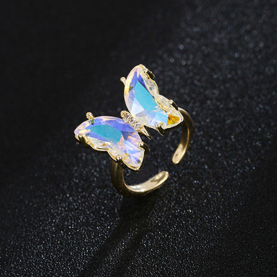 GMGYQ Материал пеперуда Стъкло Романтични бижута Гривна Колие Комплект обеци за жени Аксесоари за рокля за сватбена вечеря