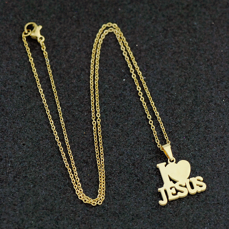 Modni Isusov križ od nehrđajućeg čelika za muškarce Šarm Srce Slovo Privjesak Ogrlica Komplet nakita Lanac Kršćanski simbol Nakit Pokloni