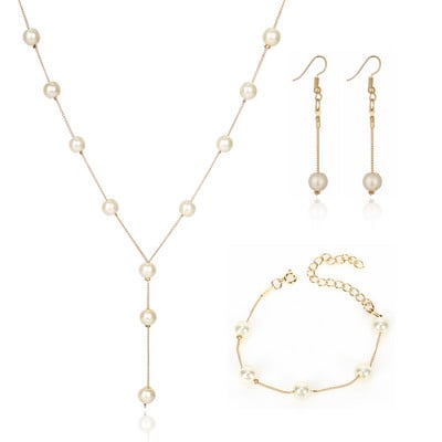 Bijuterii de nuntă Set de colier simplu din perle de imitație Brățară asortată Cercei pentru femei Accesorii pentru petrecerea de logodnă Nou2019
