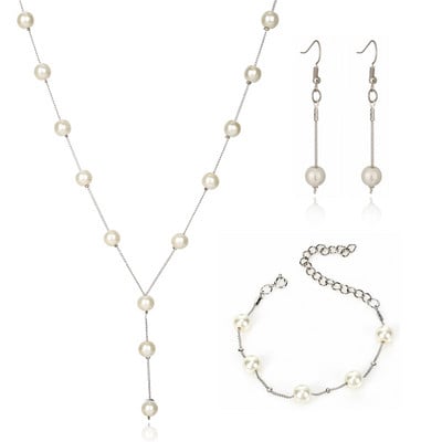 Bijuterii de nuntă Set de colier simplu din perle de imitație Brățară asortată Cercei pentru femei Accesorii pentru petrecerea de logodnă Nou2019