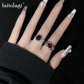Inele neregulate de piatră Y2K estetic animal roșu inel de piatră pentru femei Egirl Vintage muguri de flori Inele deschise Accesorii de bijuterii
