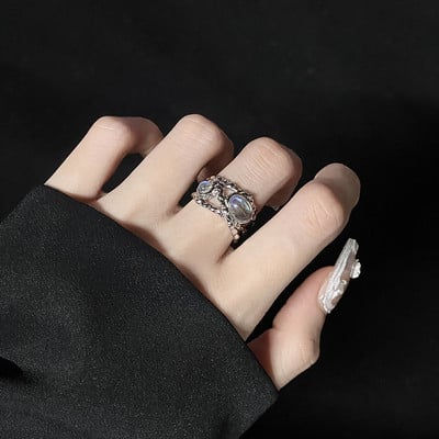 Inele neregulate de piatră Y2K estetic animal roșu inel de piatră pentru femei Egirl Vintage muguri de flori Inele deschise Accesorii de bijuterii
