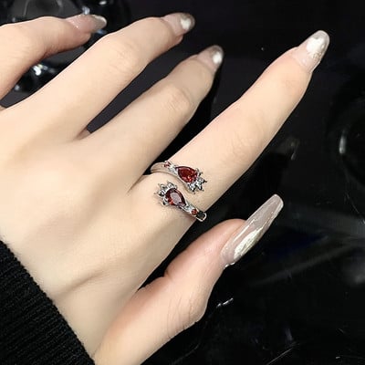 Inele neregulate de piatră Y2K estetic animal roșu inel de piatră pentru femei Egirl Vintage muguri de flori Inele deschise Accesorii de bijuterii
