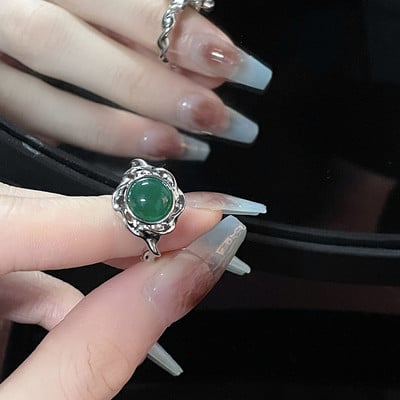 Inele neregulate de piatră Y2K estetic animal roșu inel de piatră pentru femei Egirl Vintage muguri de flori Inele deschise Accesorii de bijuterii
