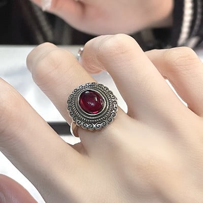 Inele neregulate de piatră Y2K estetic animal roșu inel de piatră pentru femei Egirl Vintage muguri de flori Inele deschise Accesorii de bijuterii