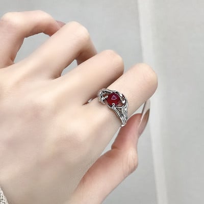 Inele neregulate de piatră Y2K estetic animal roșu inel de piatră pentru femei Egirl Vintage muguri de flori Inele deschise Accesorii de bijuterii