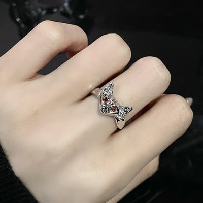 Inele neregulate de piatră Y2K estetic animal roșu inel de piatră pentru femei Egirl Vintage muguri de flori Inele deschise Accesorii de bijuterii