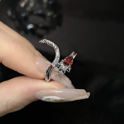 Inele neregulate de piatră Y2K estetic animal roșu inel de piatră pentru femei Egirl Vintage muguri de flori Inele deschise Accesorii de bijuterii