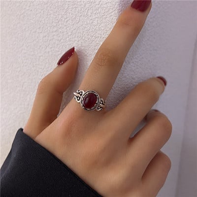 Inele neregulate de piatră Y2K estetic animal roșu inel de piatră pentru femei Egirl Vintage muguri de flori Inele deschise Accesorii de bijuterii