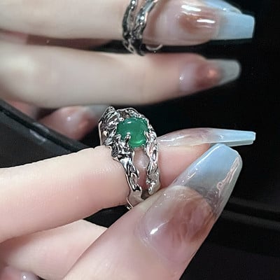 Inele neregulate de piatră Y2K estetic animal roșu inel de piatră pentru femei Egirl Vintage muguri de flori Inele deschise Accesorii de bijuterii