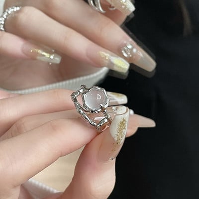 Inele neregulate de piatră Y2K estetic animal roșu inel de piatră pentru femei Egirl Vintage muguri de flori Inele deschise Accesorii de bijuterii