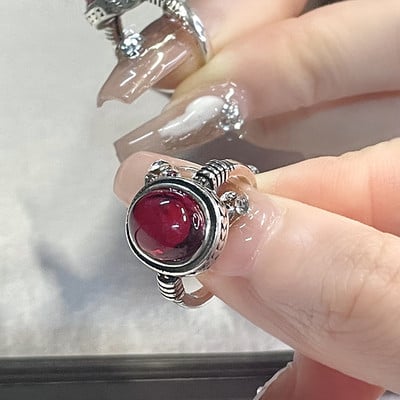 Inele neregulate de piatră Y2K estetic animal roșu inel de piatră pentru femei Egirl Vintage muguri de flori Inele deschise Accesorii de bijuterii