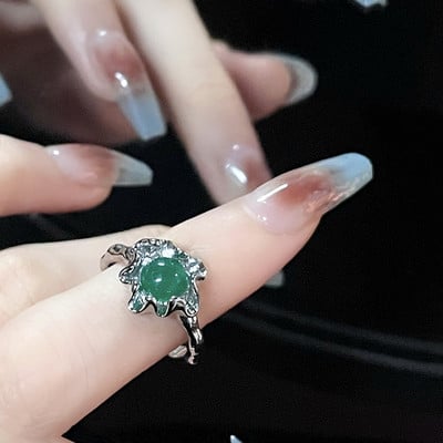 Inele neregulate de piatră Y2K estetic animal roșu inel de piatră pentru femei Egirl Vintage muguri de flori Inele deschise Accesorii de bijuterii