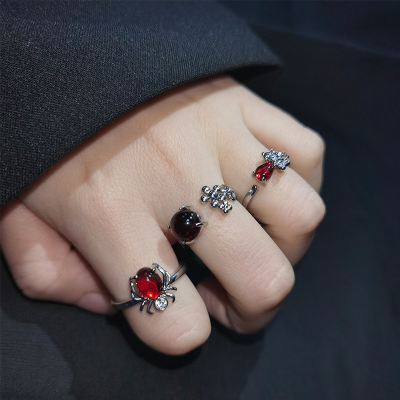 Inele neregulate de piatră Y2K estetic animal roșu inel de piatră pentru femei Egirl Vintage muguri de flori Inele deschise Accesorii de bijuterii