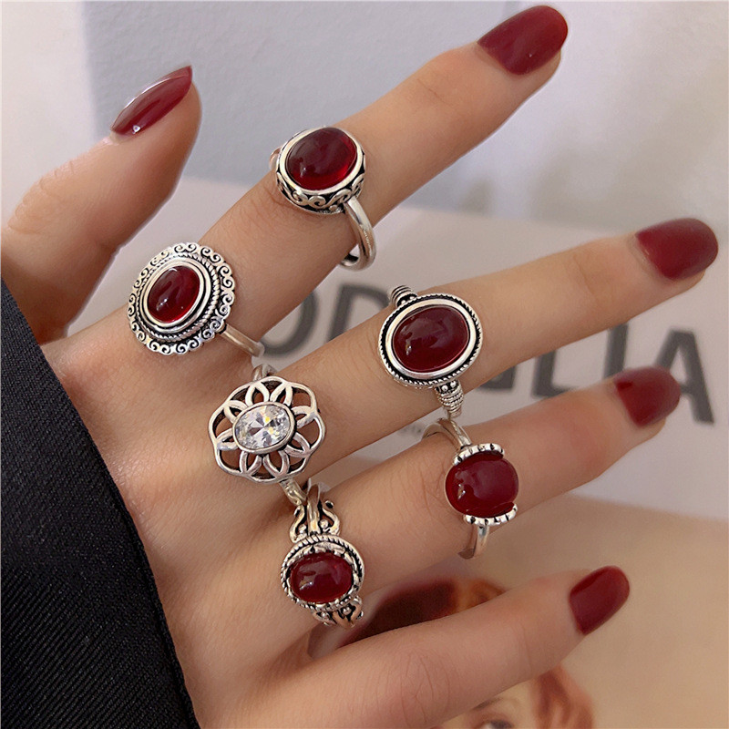 Inele neregulate de piatră Y2K estetic animal roșu inel de piatră pentru femei Egirl Vintage muguri de flori Inele deschise Accesorii de bijuterii