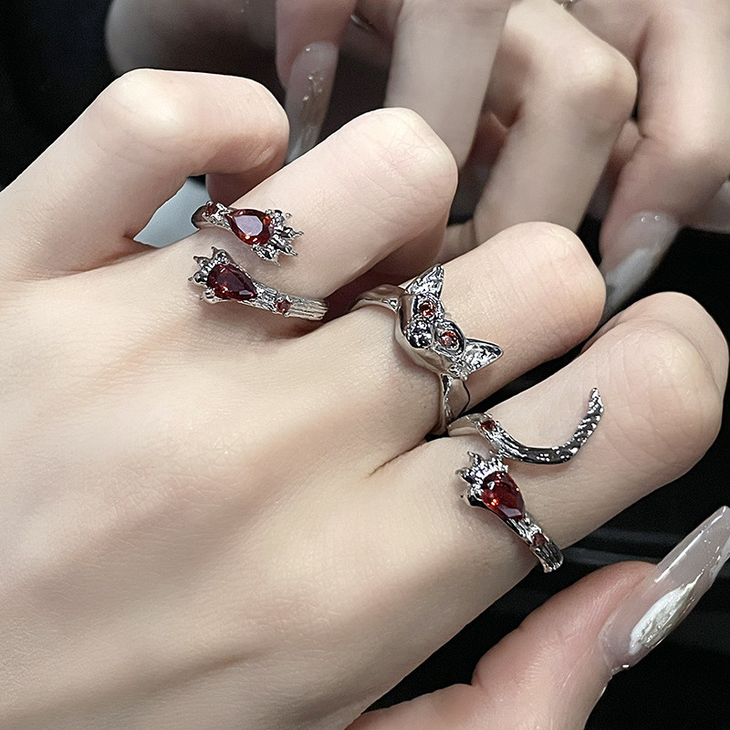 Inele neregulate de piatră Y2K estetic animal roșu inel de piatră pentru femei Egirl Vintage muguri de flori Inele deschise Accesorii de bijuterii