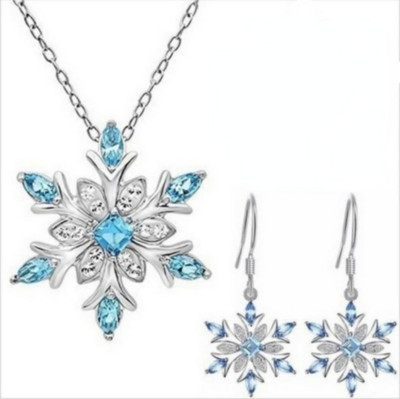 3 бр./компл. Снежинка Колие Обеци Коледен луксозен комплект бижута Аксесоари Коледа Подаръци за Свети Валентин 2021 Ново