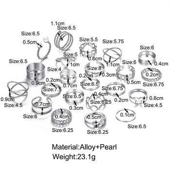Винтидж комплект пръстени с кухи сърца и пеперуди за жени Метални сребърни пръстени с геометрична спираловидна форма Комплект от 22 бр. 2022 г. Модерни бижута