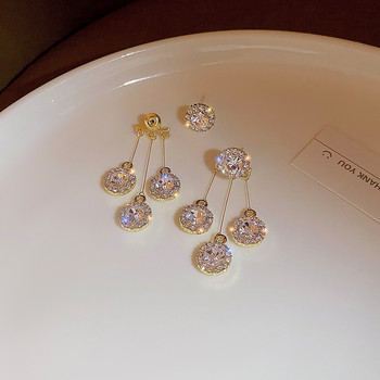 Луксозни кръгли висящи обеци с пискюли с кристали и кристали за жени Блестящ темперамент Златисто-сребърни обеци 2022 Нови бижута